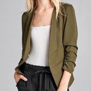 ***SOLD***OLIVE FASHION 3/4 SHIRRING SLEEVE OPEN FRONT